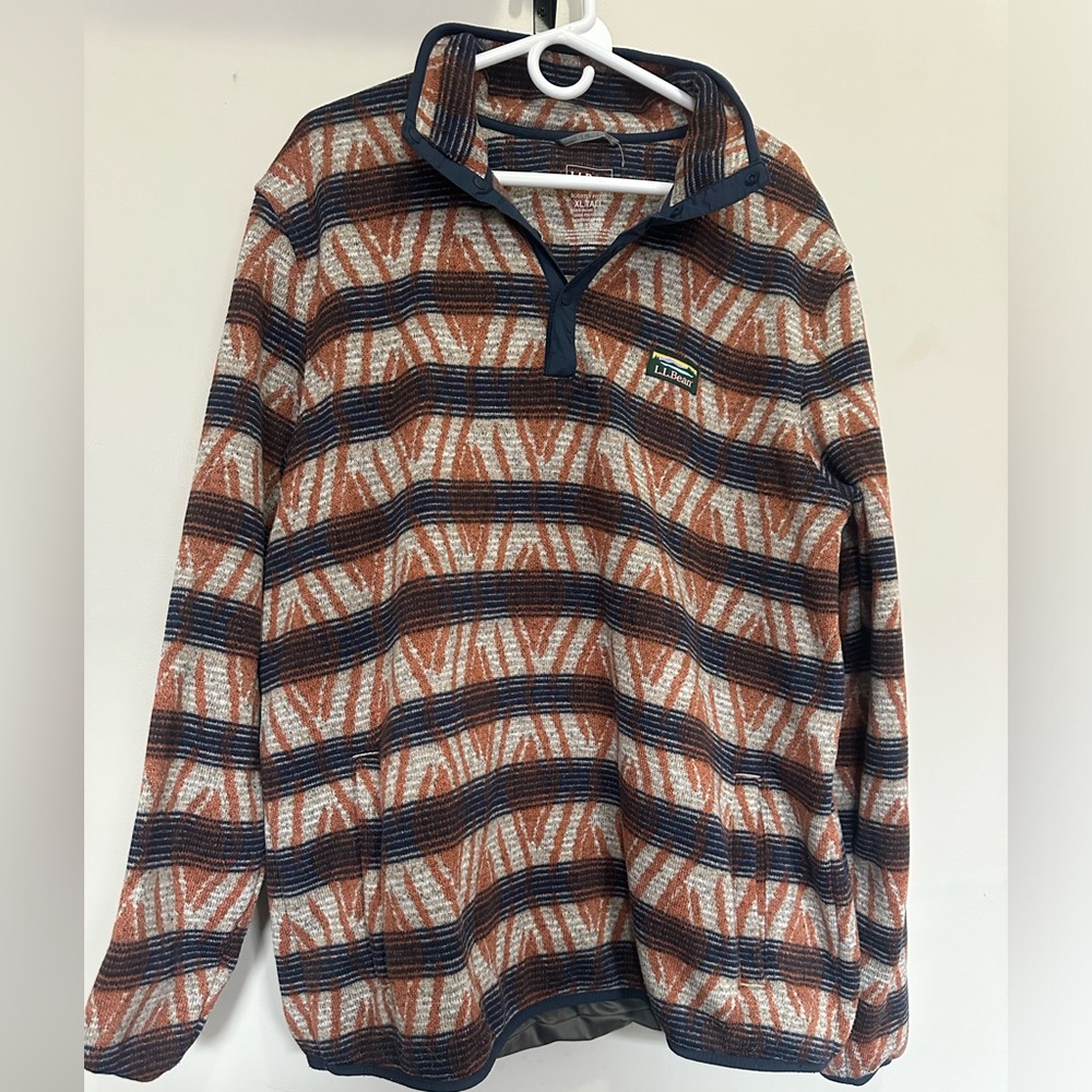 L.L. Bean Men's Button Up Sweater - Orange and Blue